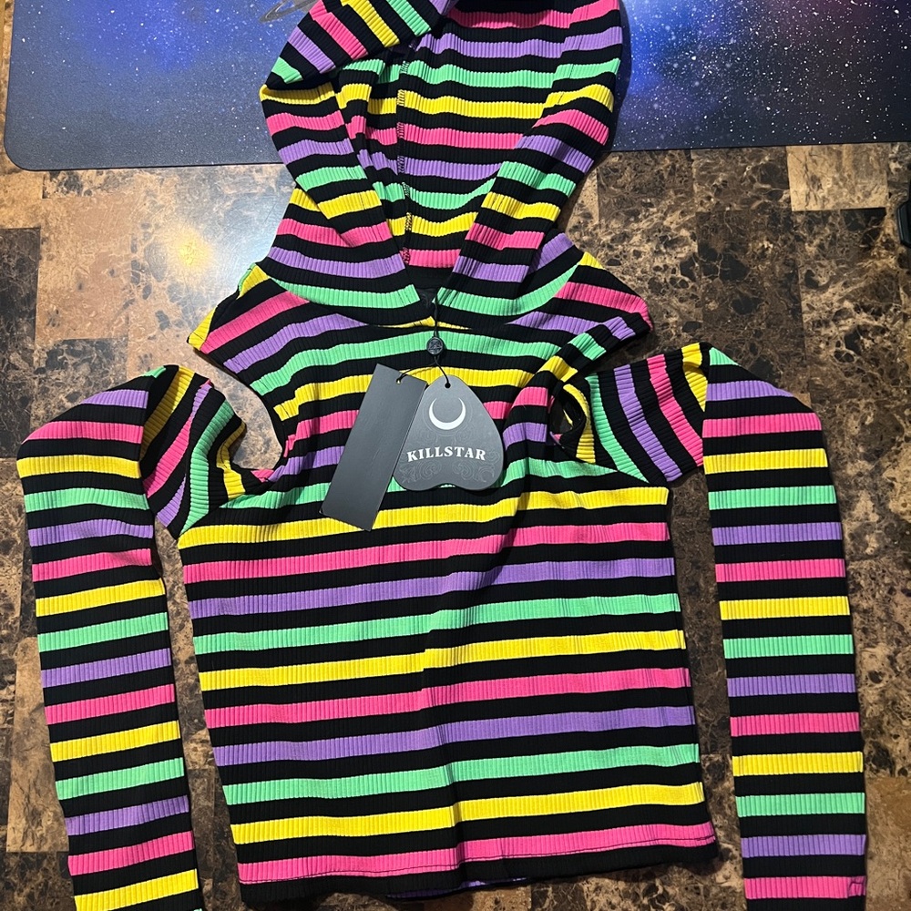 Killstar Multicolor Striped Hooded Top